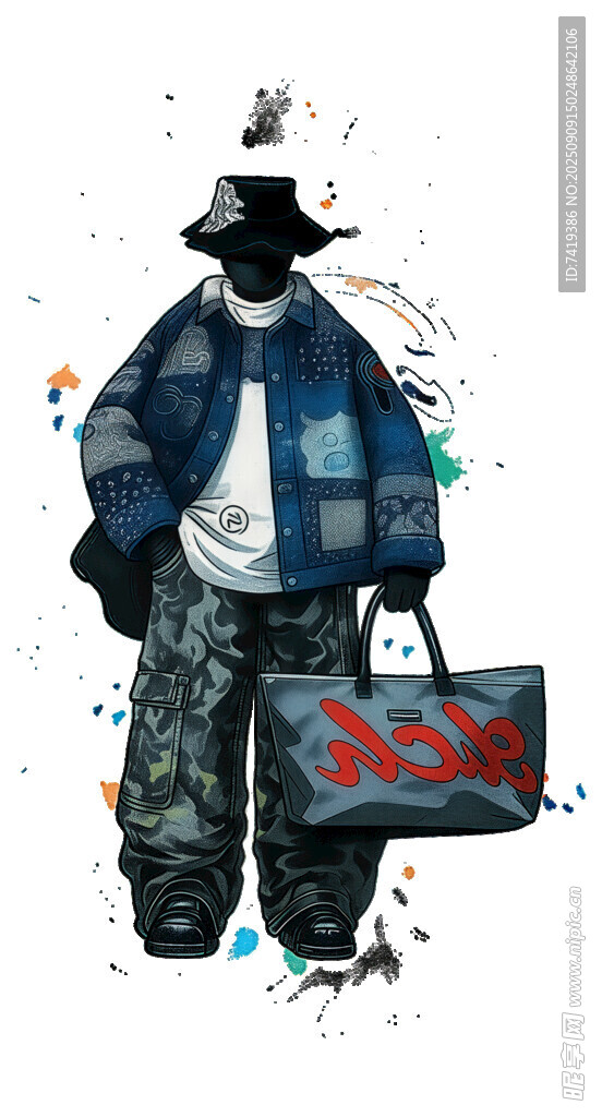 街头风男子提箱时尚形象