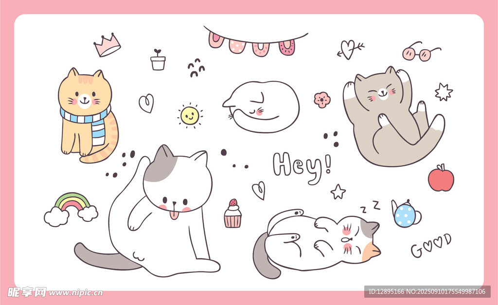 可爱猫咪卡通图案设计素材