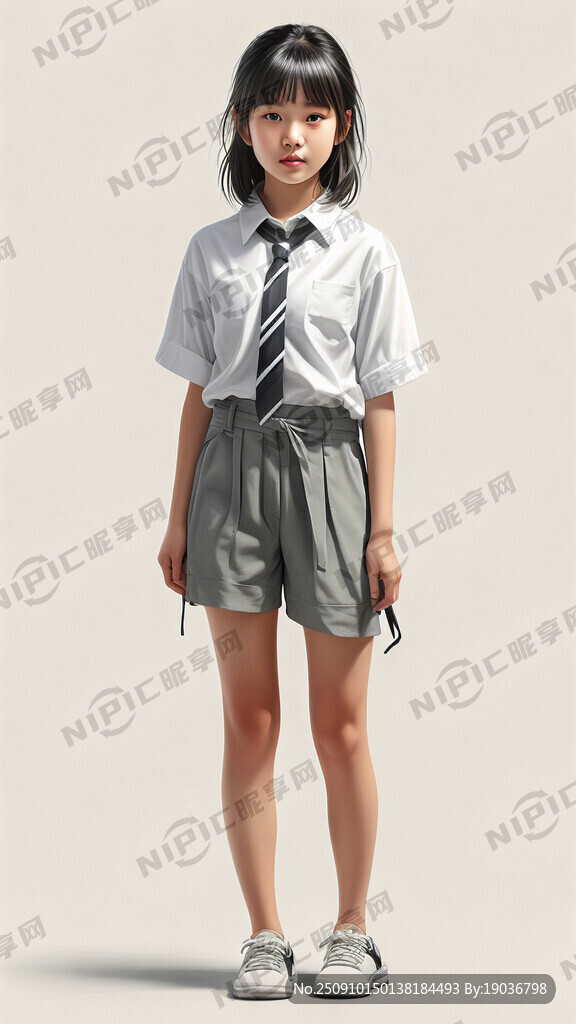 13岁女孩 短裤 白衬衫