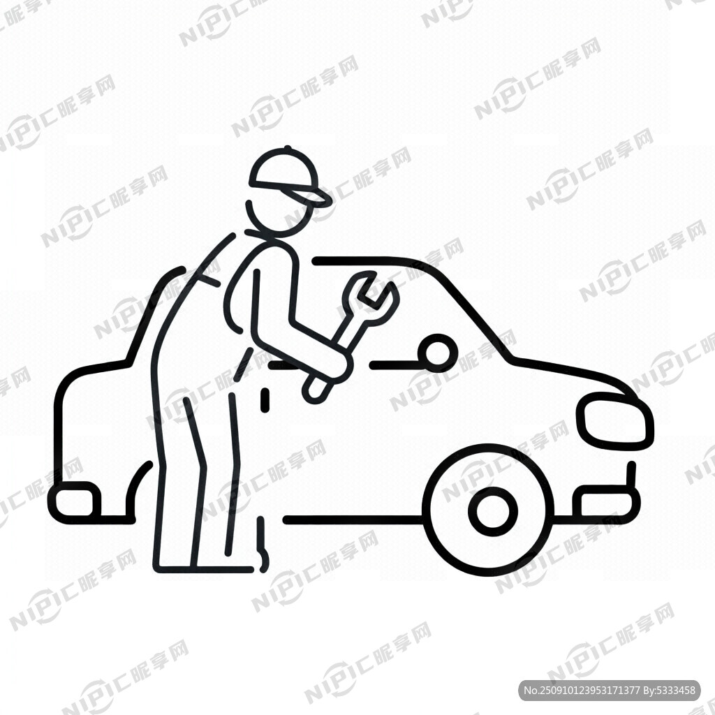 汽车维修工 线条图 矢量 白底