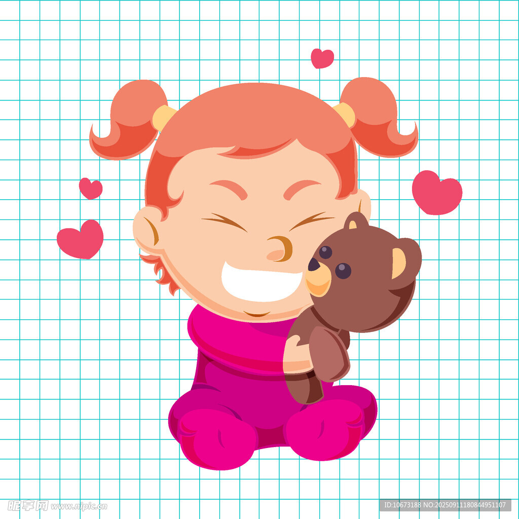 抱着小熊的开心小女孩