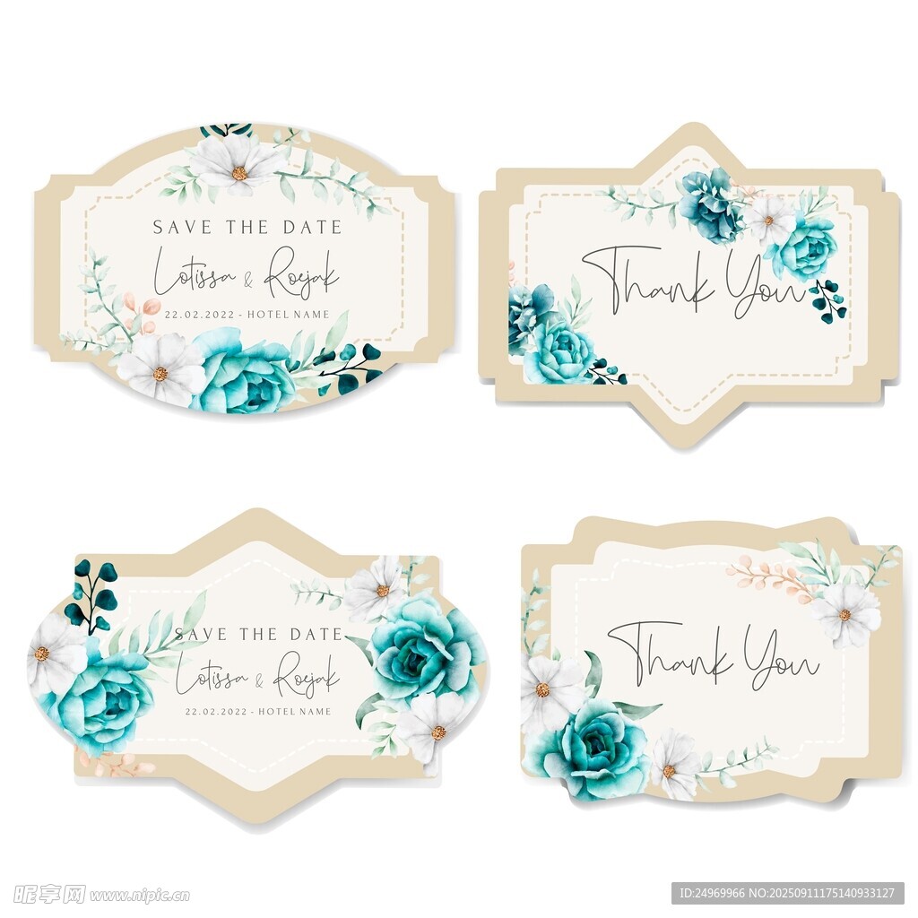 蓝花装饰感谢标签卡片