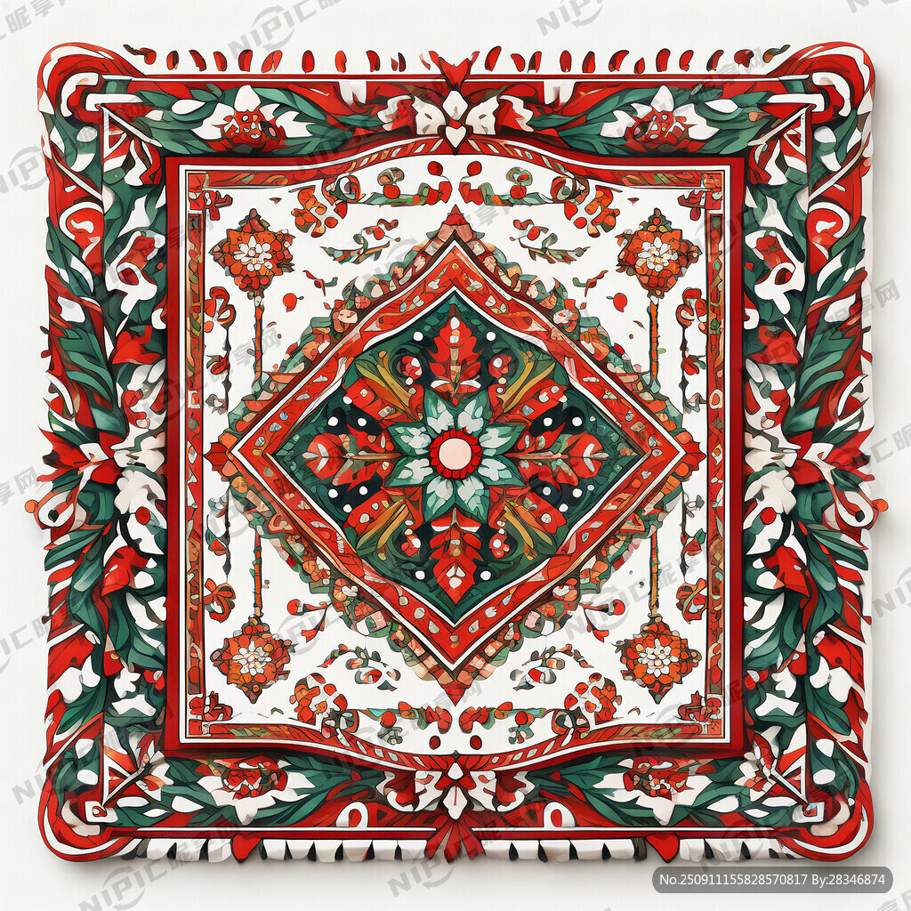 圣诞节元素围巾正方形印花设计稿