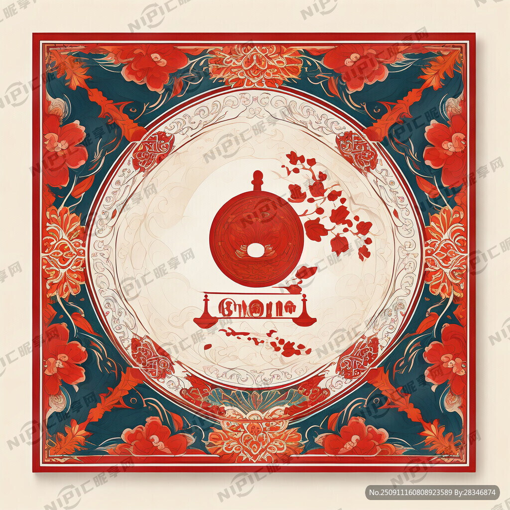 中秋节元素的正方形围巾印花设计