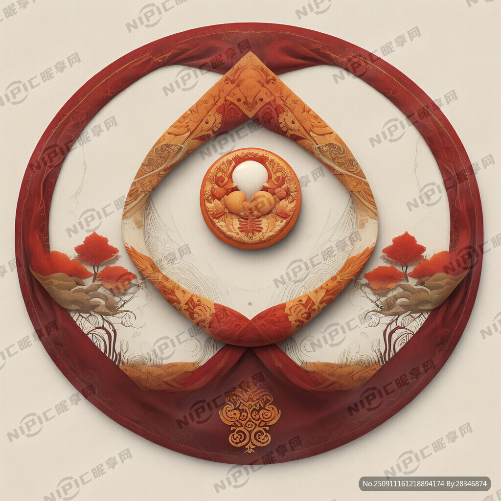 中秋元素的正方形围巾设计稿