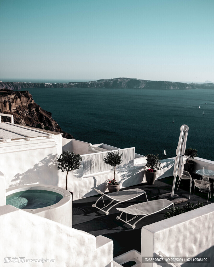 圣托里尼海景露台风光