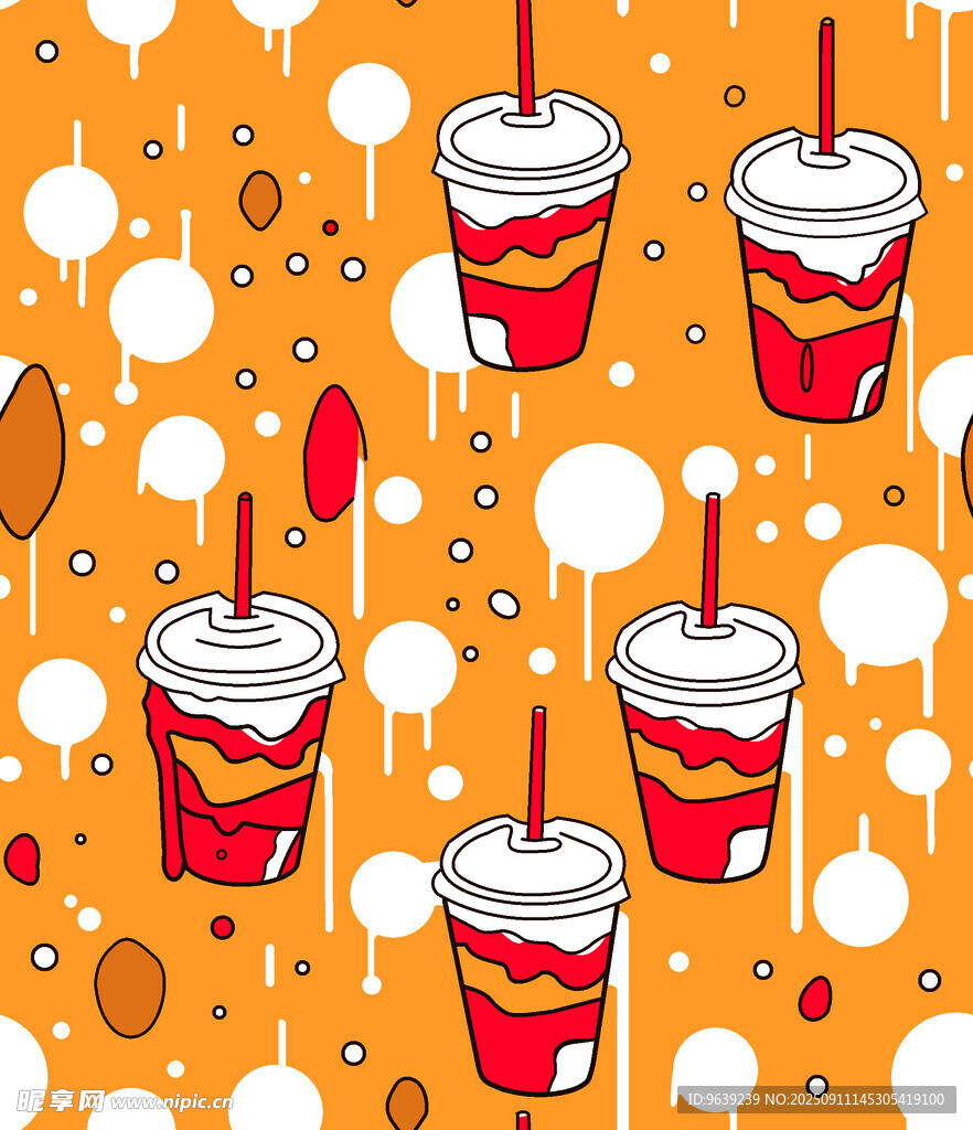 橙色背景的卡通饮料图案