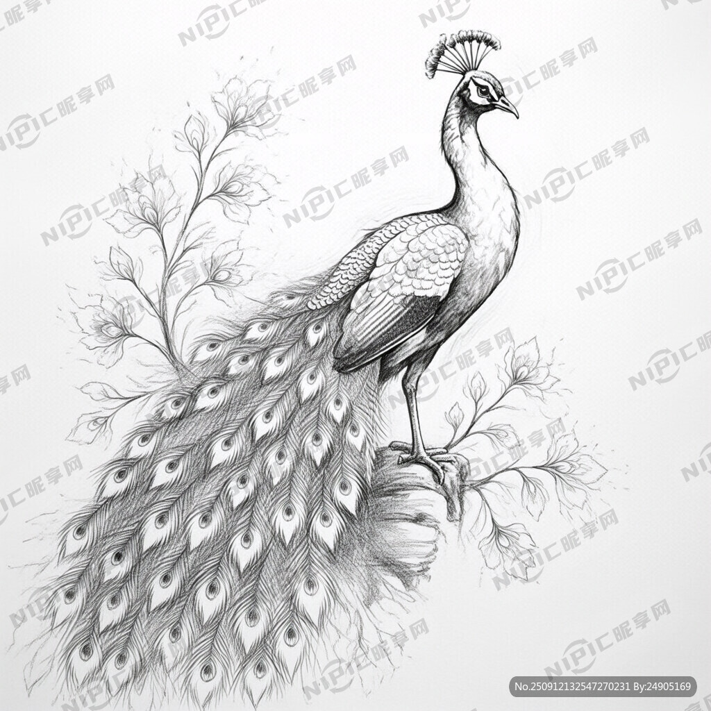 素描孔雀线条不要色彩只要线条