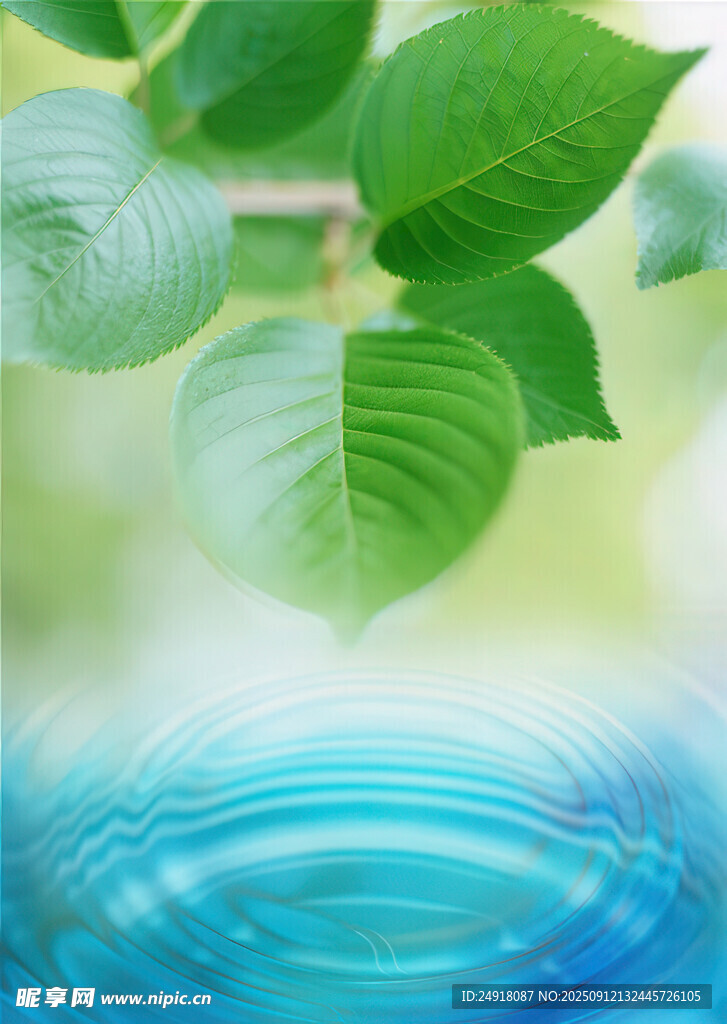 绿叶映水的清新自然景象