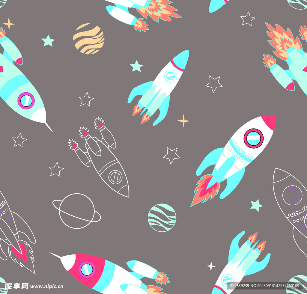 火箭星球卡通图案背景