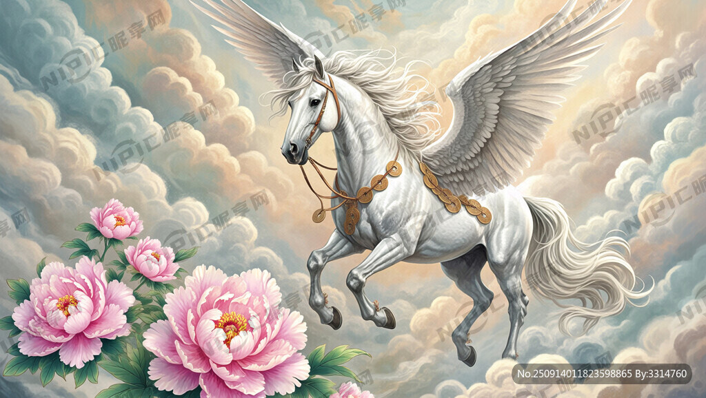 带翅膀的白马 大头马 祥云
