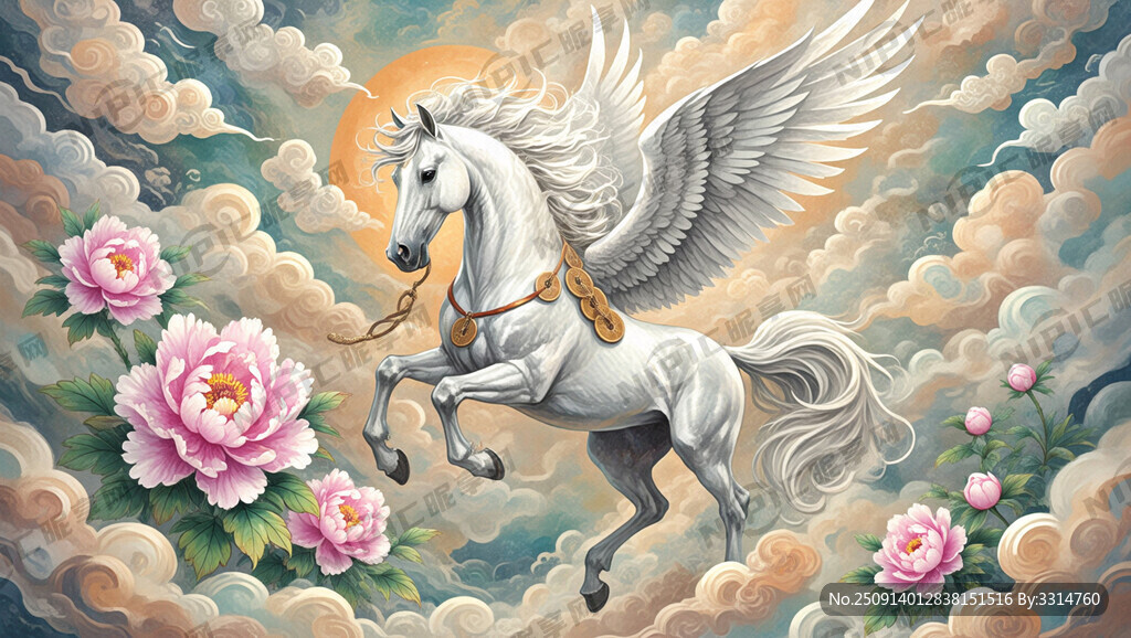 带翅膀的白马 大头马 祥云