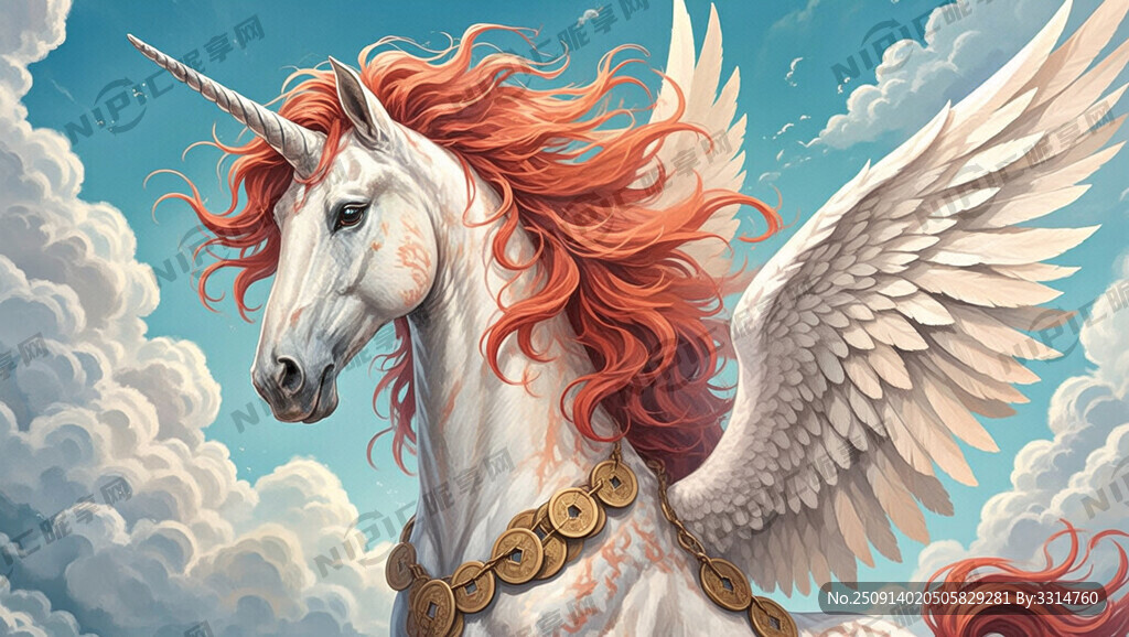 锐笔插画 带翅膀的独角兽 红毛