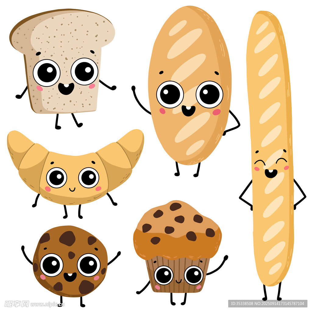 可爱卡通面包矢量图