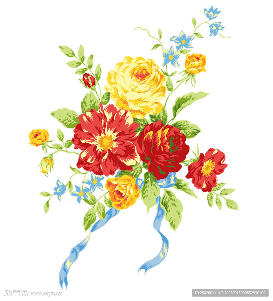 水彩绘多彩花卉花束