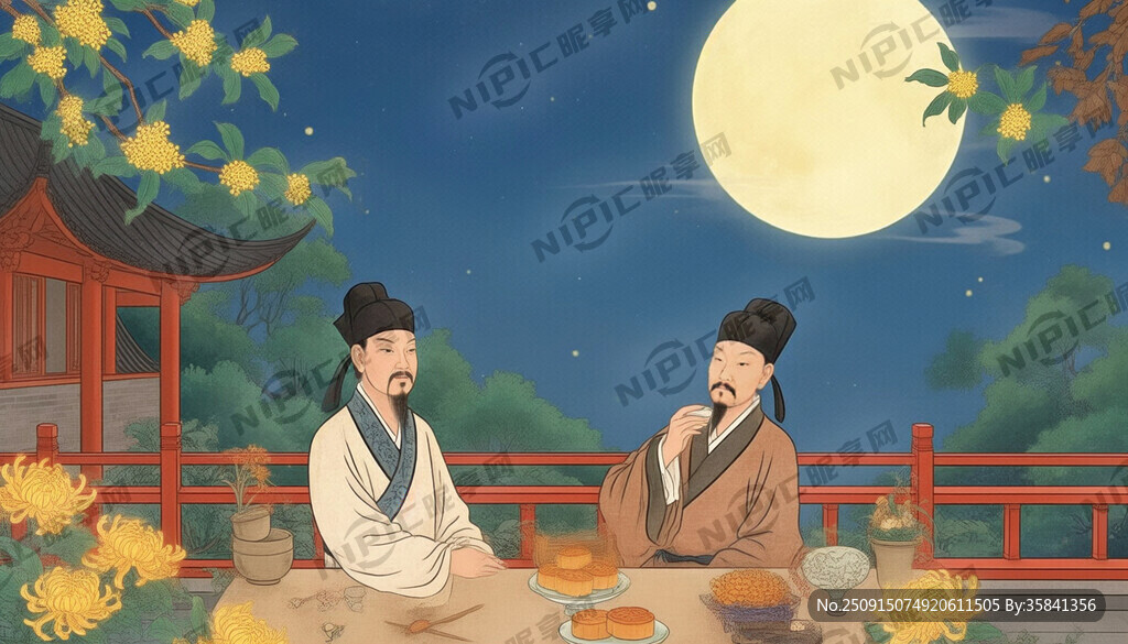 苏轼中秋赏月 宋代庭院 圆月