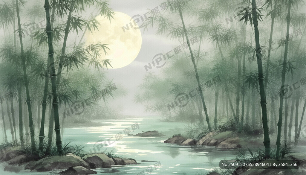 王维竹林独坐 月光穿林 静谧