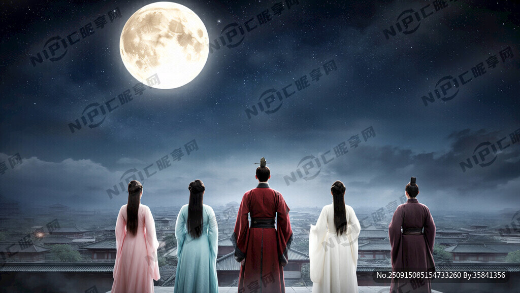 当代人与古人同望一轮明月、时空