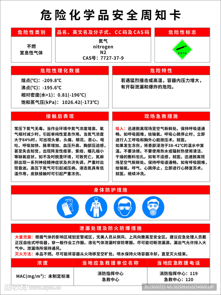氮气安全周知卡