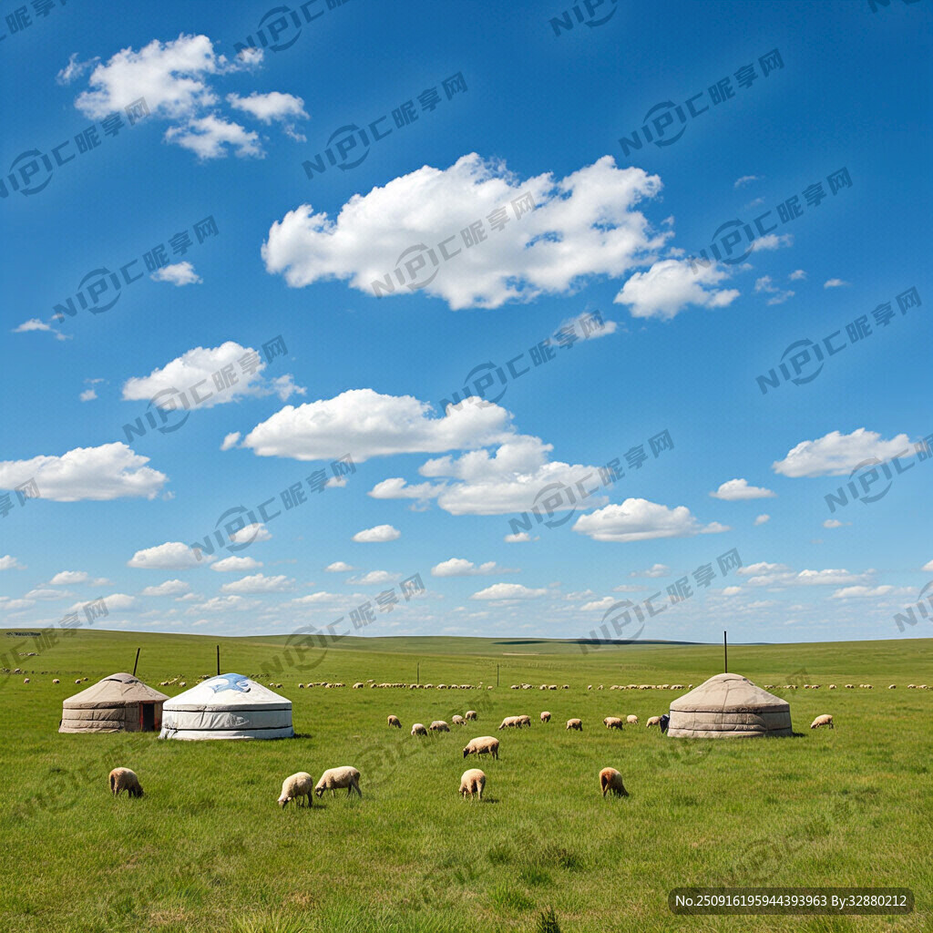 平原草地 植物丰茂的春天 羊群