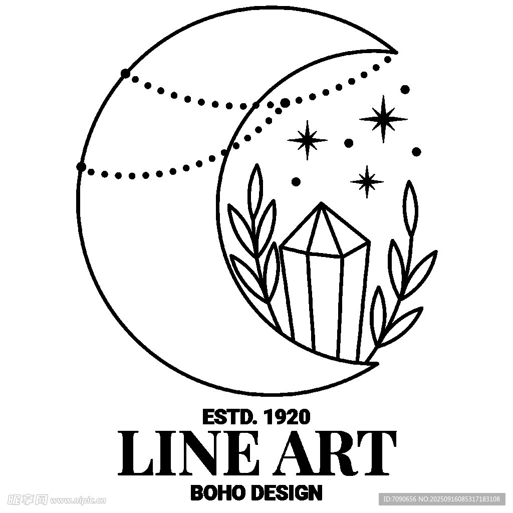 月亮水晶线条艺术图案