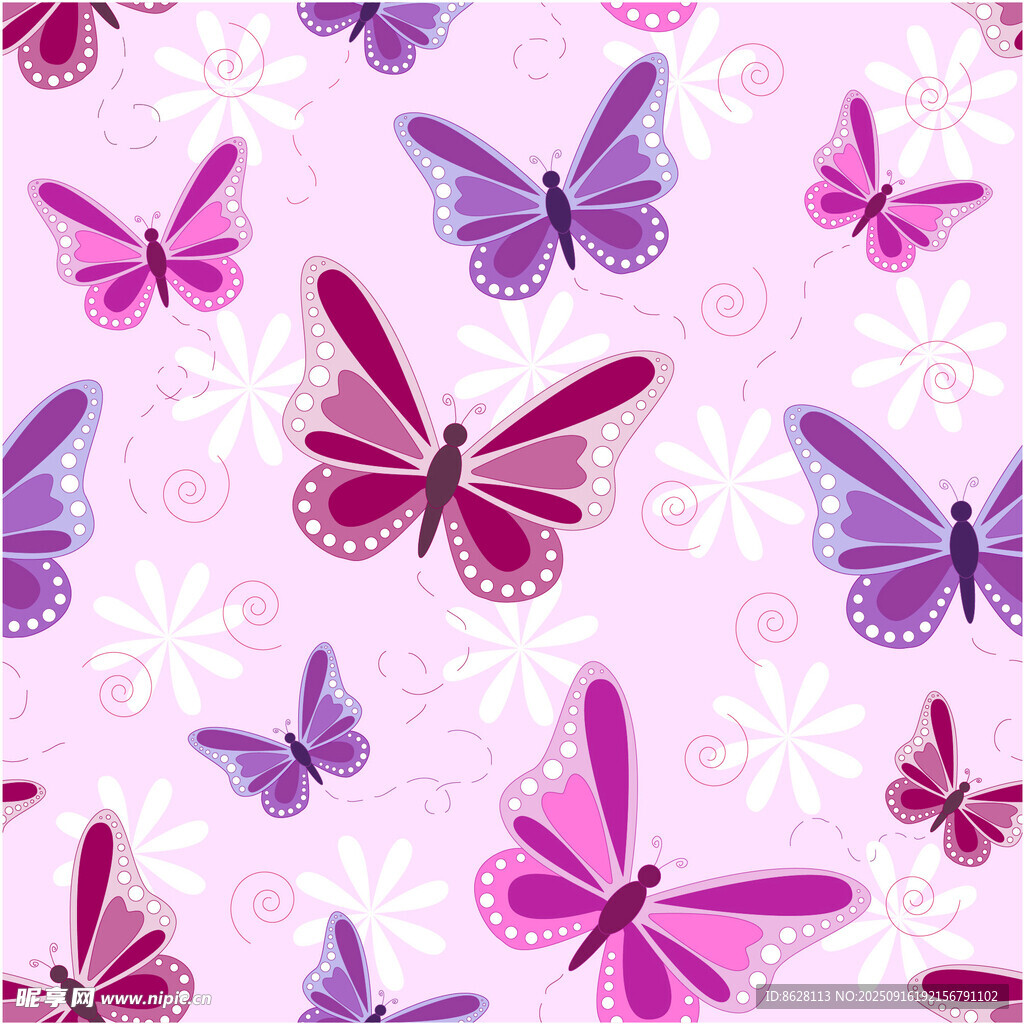 梦幻粉紫蝴蝶花卉图案