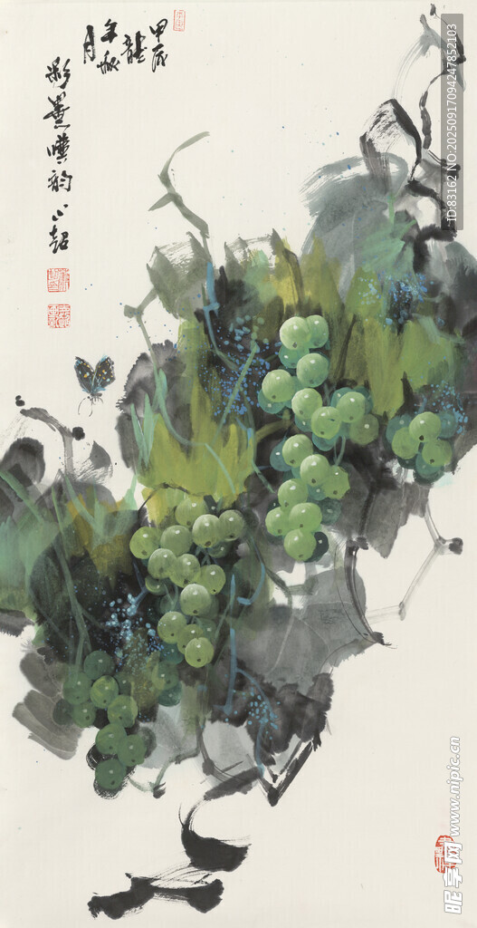 水墨葡萄写意画