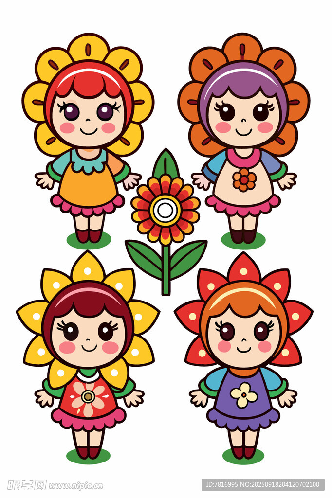 可爱花朵造型卡通女孩