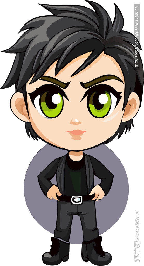 帅气绿眼黑衣卡通少年