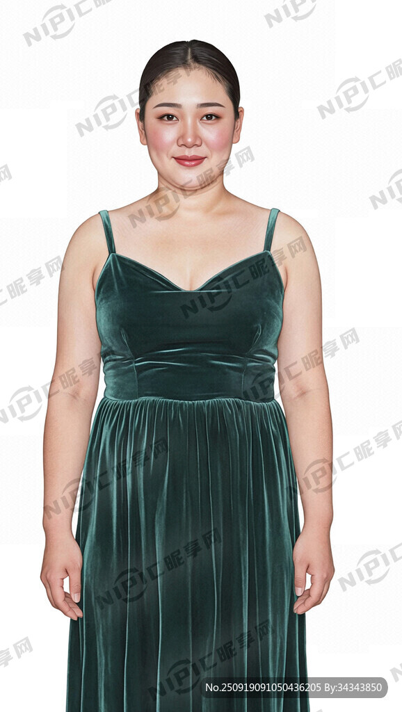 现代女性全身站立像 工笔设色