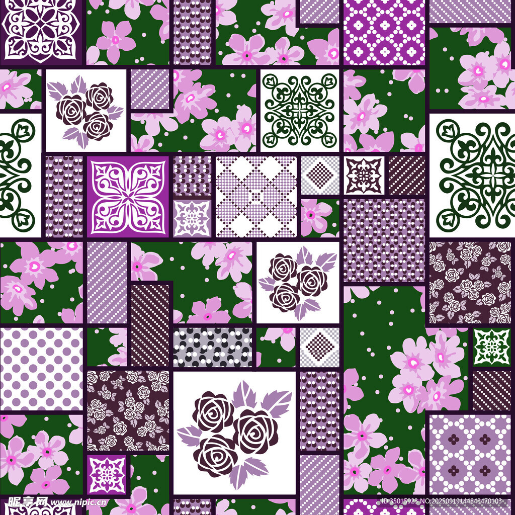 紫色花卉拼接图案背景