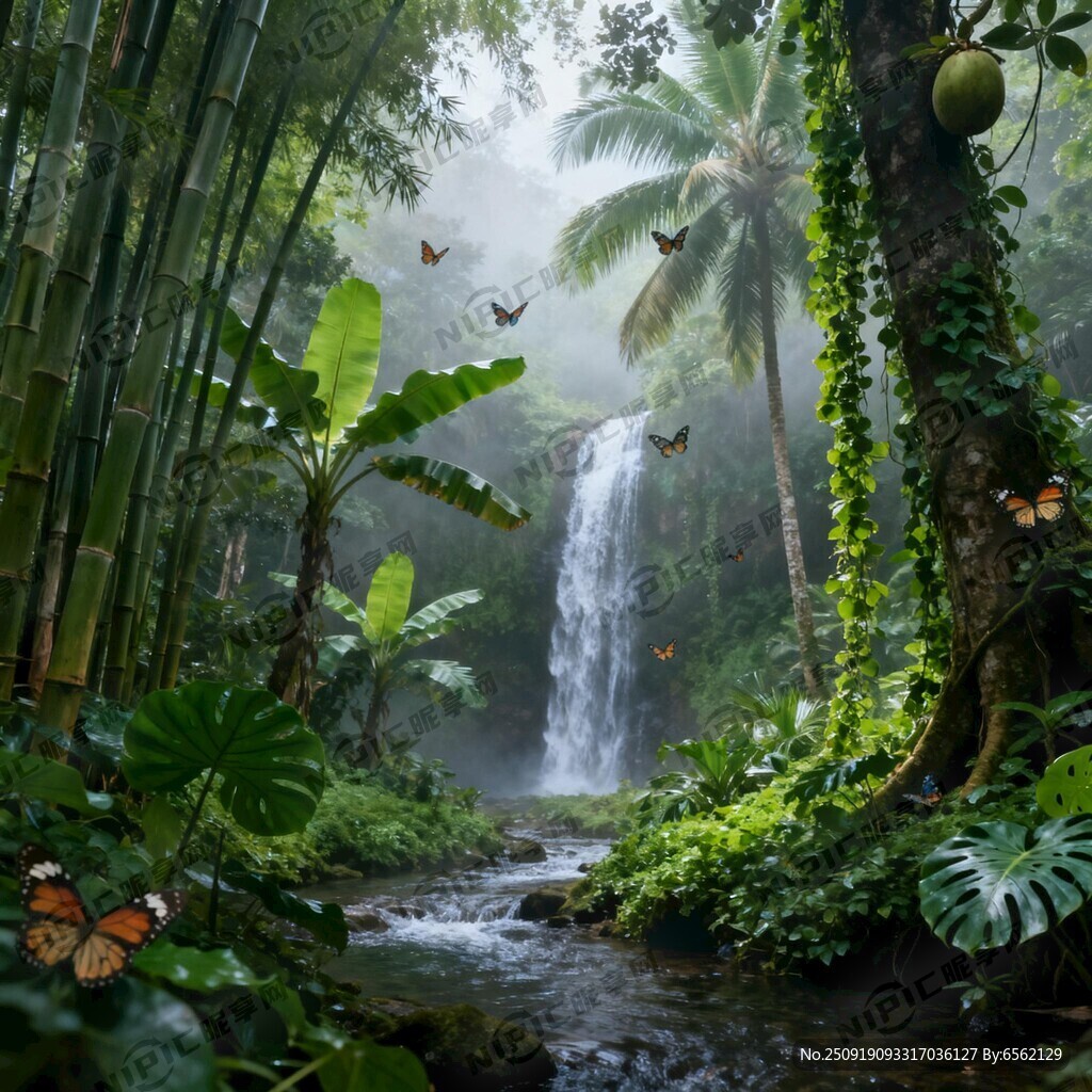 热带丛林 热带雨林 竹林 瀑布