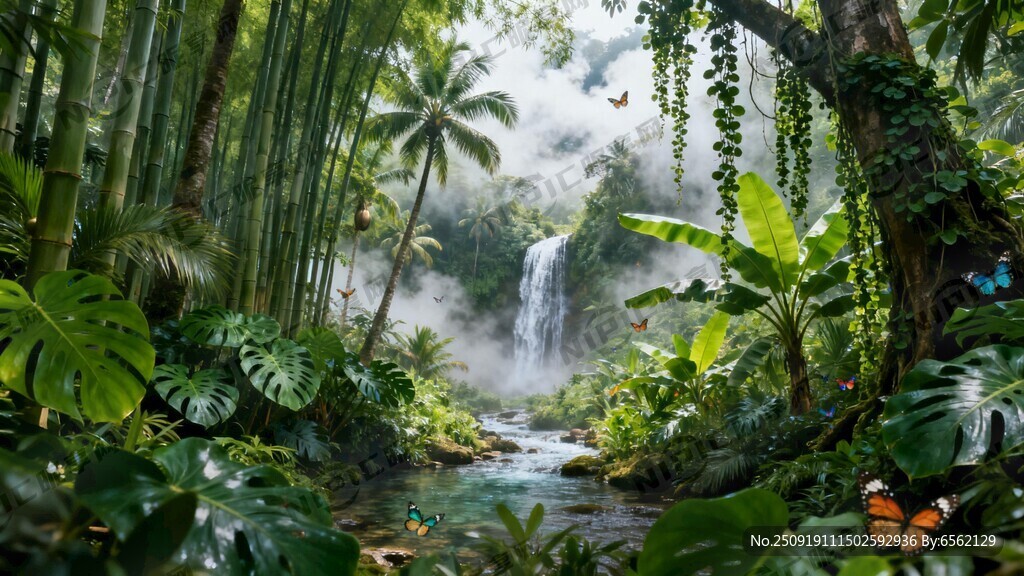 热带丛林 热带雨林 竹林 瀑布