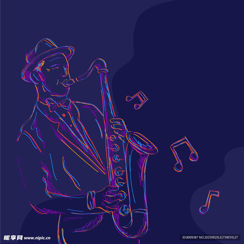 霓虹风格萨克斯演奏者