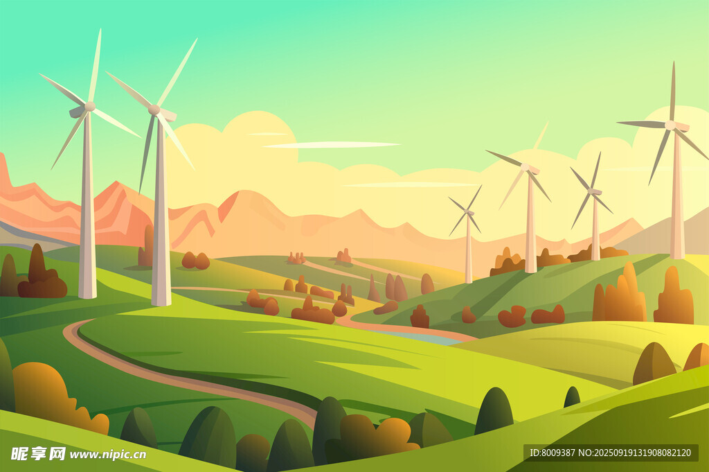 田园中的风力发电机组