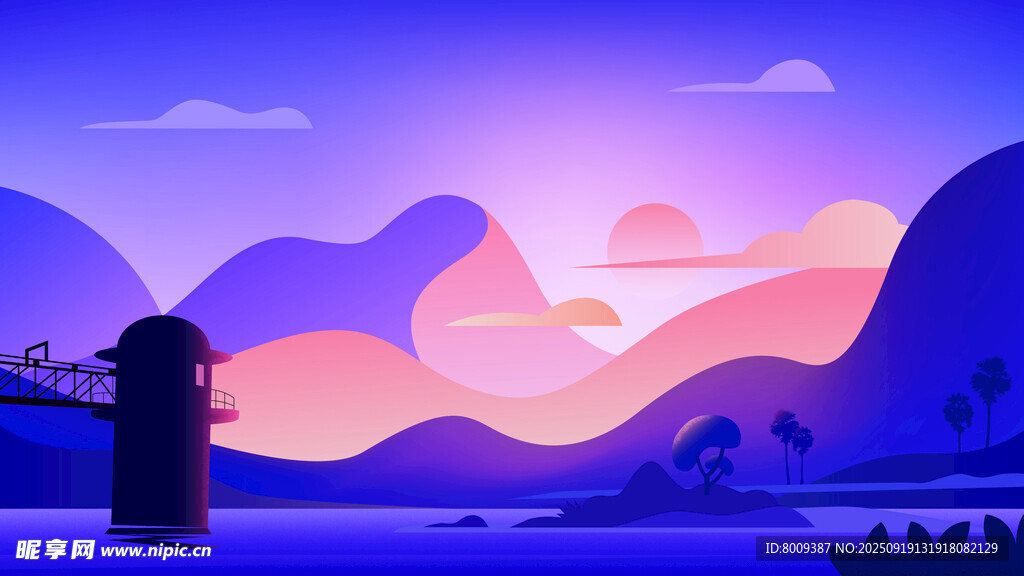 日落时分的山水美景