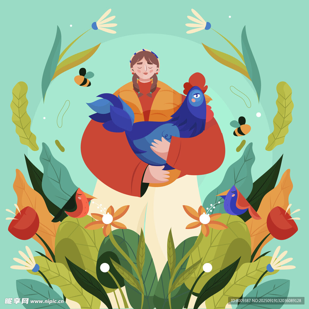 男子与多彩鸟儿的自然画面