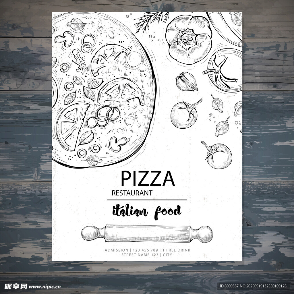 手绘意大利披萨美食插画