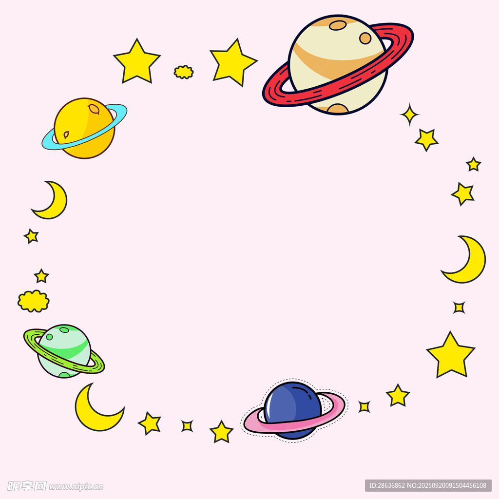 卡通风格的行星与星月元素