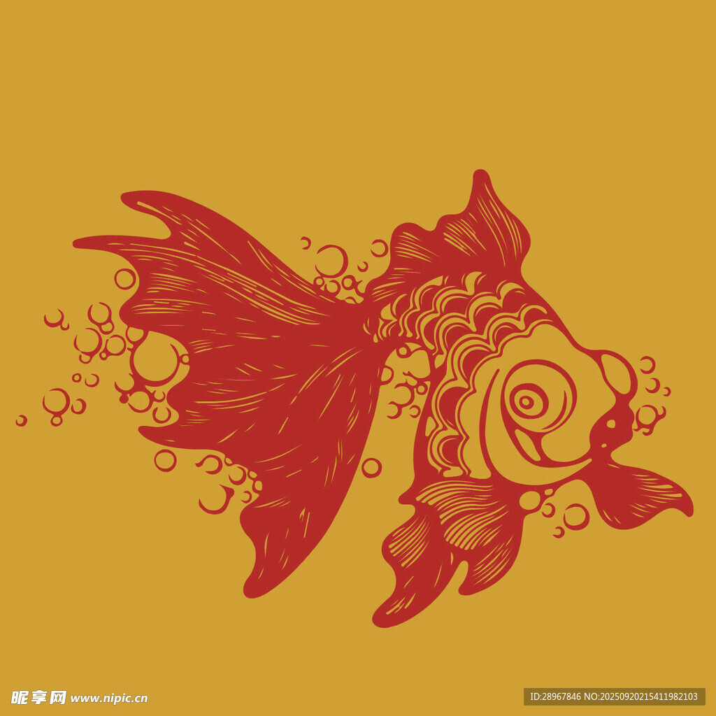 复古风红色金鱼图案设计