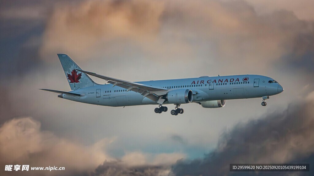 飞机翱翔于霞光云海间