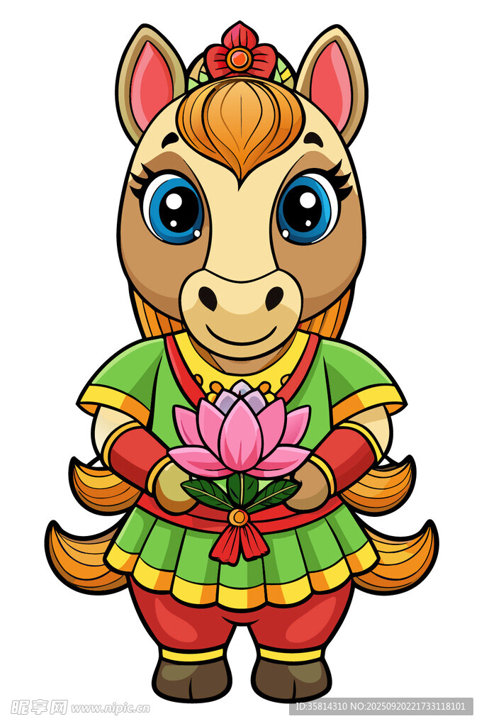 卡通小马捧莲花