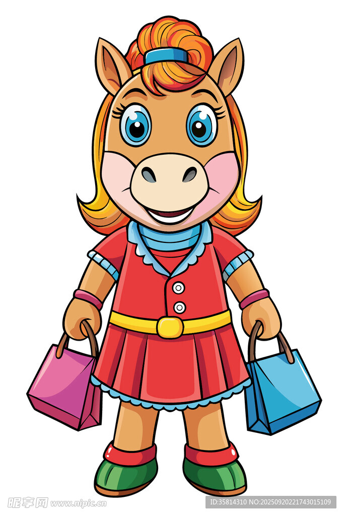 购物的可爱小马女孩