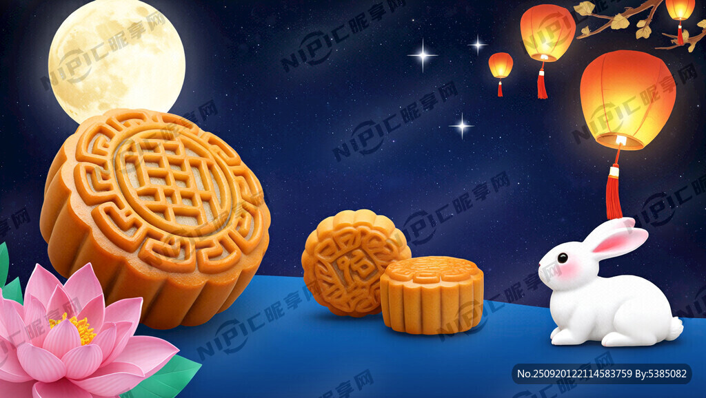 生成一张中秋元素3D图