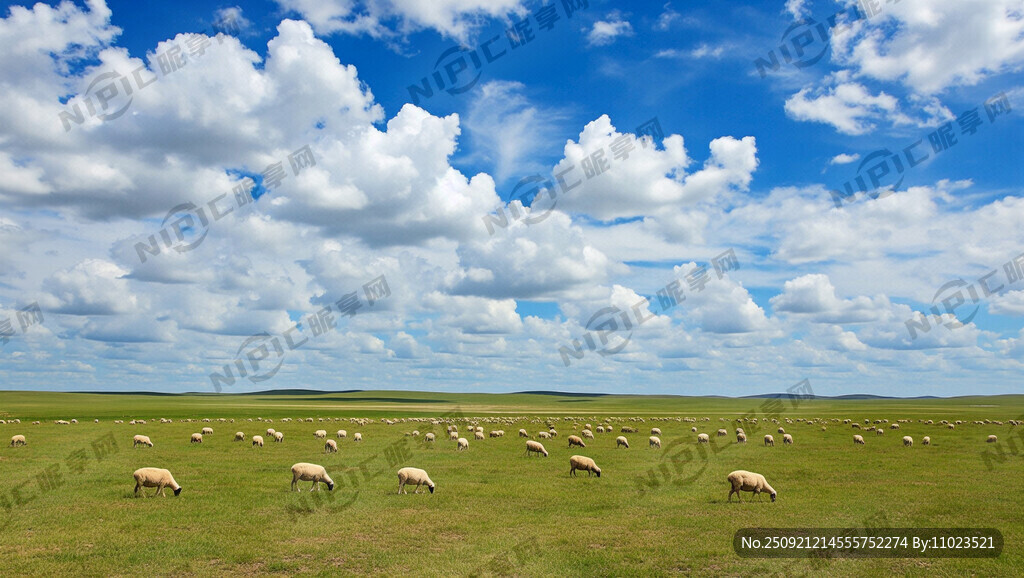 草原加蓝天白云加羊群