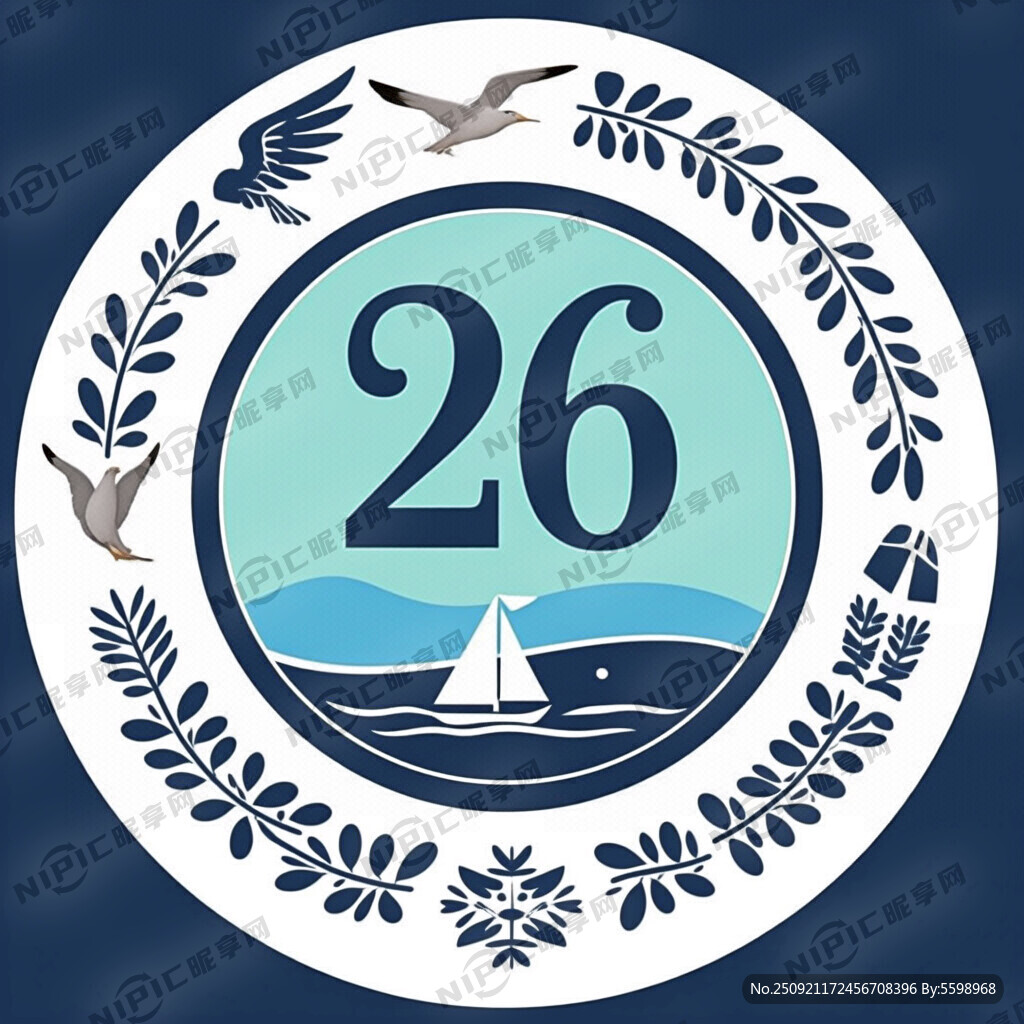 初中26班圆形班徽 翅膀 海浪