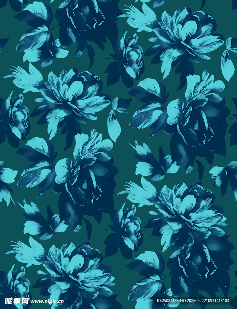 蓝绿色花卉图案背景