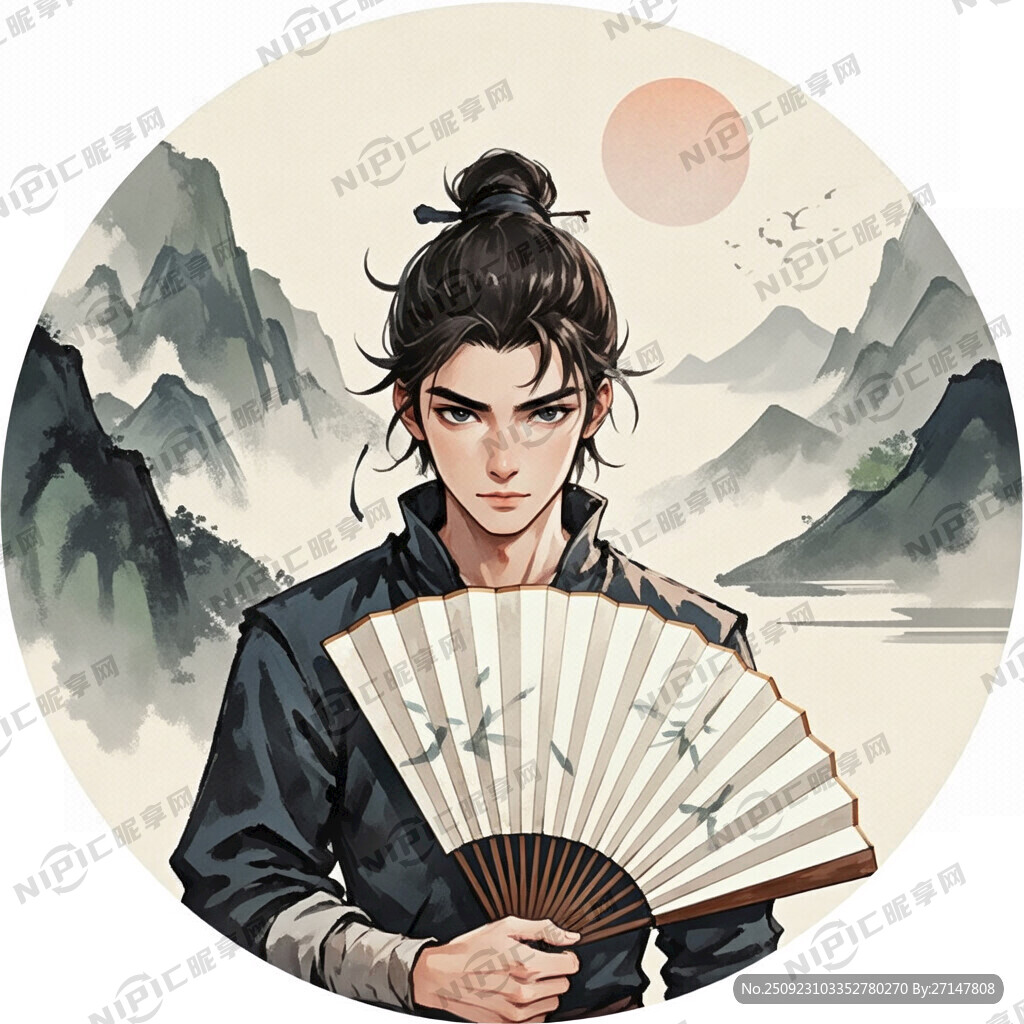 江湖侠义风格的男主手里拿了把扇