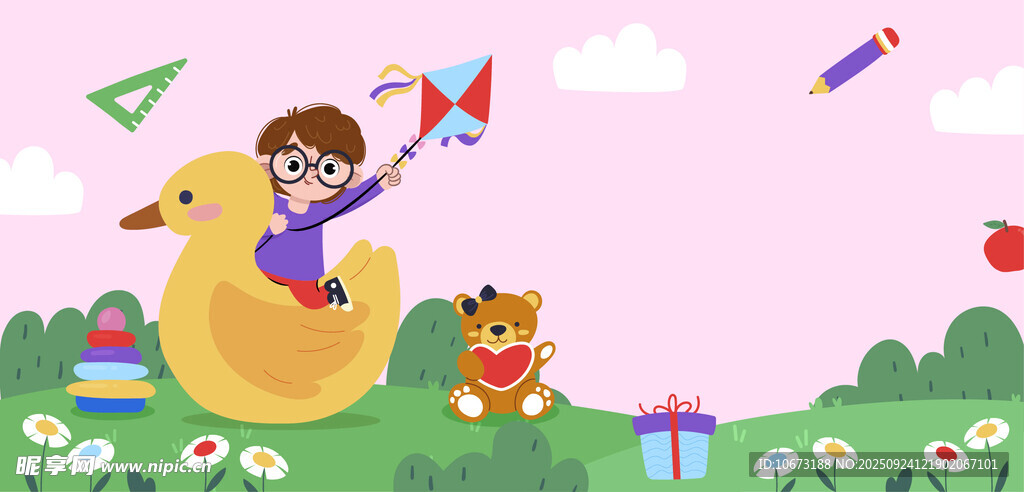 儿童骑玩具鸭欢乐玩耍