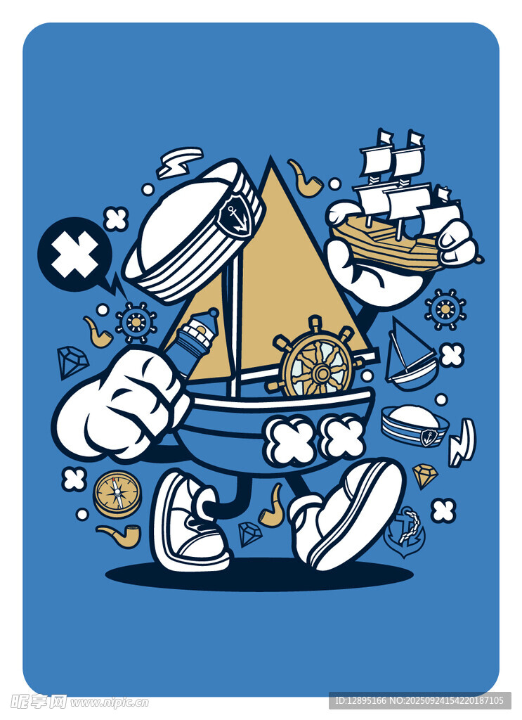 卡通风格的创意机械三角船